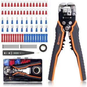 HARDELL+ Wire Stripper Tool, 3-in-1 Automatic Wire Stripper, Self Adjusting Wire Crimping For 10-24 AWG Cables, Electrical Wire Strippers Crimpers With 99PCS Accessory For Stripping, Clamping, Cutting (Orange)