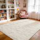 Przemy Ivory Area Rug for Bedroom, 4x6 Feet Fluffy Shaggy Living Room Rugs, Super Soft Fuzzy Carpet Rug for Boys Kids Room Dorm Nursery Indoor Home Decor