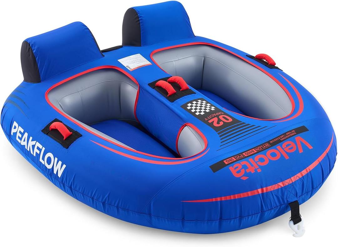 PEAKFLOW Towable Tube,Boat Tube,2 Rider Models,Tubes for Boating,PVC Liner and Full Nylon Cover, 2 Rider Velocita