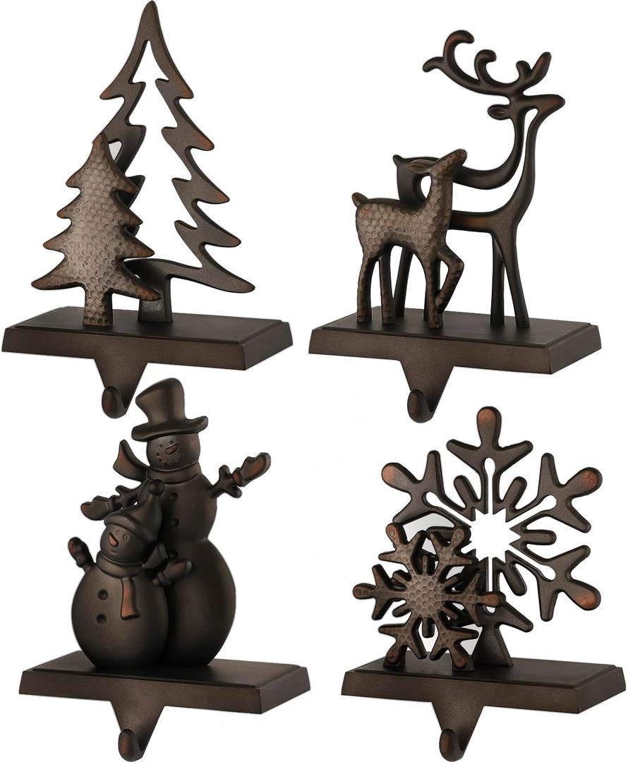 GengGeng 4pcs Christmas Stocking Holders for Fireplace Set,Christmas Weighted Stocking Hanger Hooks for Mantle- Heavy Duty Stockings Holder for Mantle/Fireplace Christmas Decoration (Multi, 4)