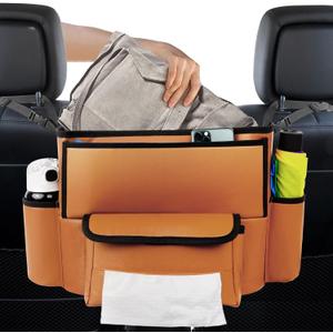 Car Purse Holder Between Seats, Car Seat Purse Handbag Holder, Automotive Consoles Organizers Storage Barrier Car Interior Accessories, Leather Large Capacity (Brown) (for SUV)