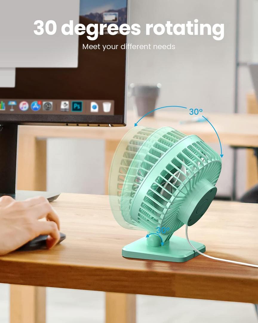 JZCreater USB Desk Fan, USB Fan Mini, 360 Rotation Desktop Fans with 3 Speed, Table Personal Cooling Fan, Quiet Mini Desk Fan, USB Powered, Small Fans for Home Office Bedroom Car Travel, Mint