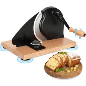 Premium Manual Bread Slicer for Sourdough & Crusty Artisan Breads | Adjustable Thickness Stainless Steel Blade with Suction Base + Scale Guide | Hand Crank Even Slicing for Home Bakeries & Commercial