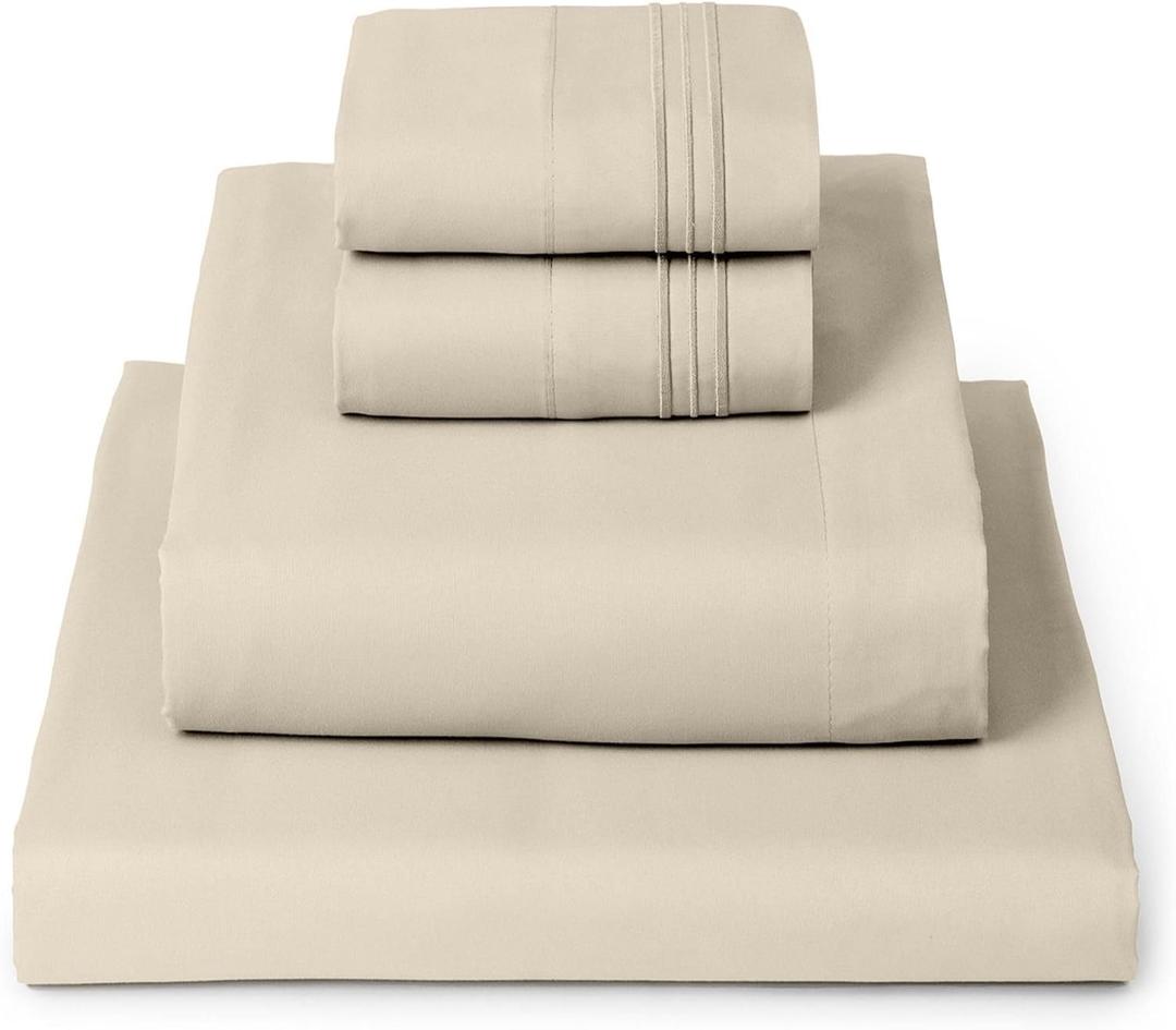 Mellanni Queen Sheets Set - 4 PC Iconic Collection Bedding - Hotel Luxury, Extra Soft, Cooling Bed Sheets - Wrinkle, Fade, Stain Resistant (Queen, Beige)