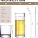 [ 12 Pack ] Glass Cups with Glass Straws, 12oz Highball & Rock Drinking Glasses, Everyday Drinkware Glasses Set, Cute Tumbler Cup, Kitchen Glasses for Iced Coffee, Water, Beer, Cocktail, Whiskey Gift