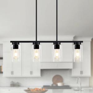 Island Lights for Kitchen,4-Light Black Dining Room Light Fixture Chandeliers for Dining Room Over Table, Modern Kitchen Island Lighting Farmhouse Kitchen Island Light Fixtures Pendant Lights 27"