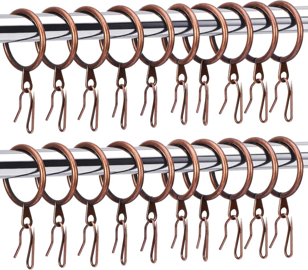 Hotop 60 Pieces 1.26 Inch Metal Drapery Curtain Rings Curtain Hanging Rings and 60 Pieces Metal Drapery Pin Hooks for Drapes Window Door Shower (Bronze)