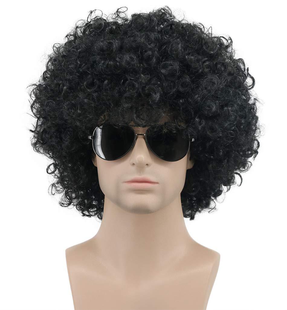 karlery Adult Men Women Afro 70s 80s Short Curly Black Rocker Party Wig California Halloween Costume Cosplay Wig