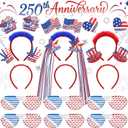 Huwena 12 Pcs 250th Anniversary 4th of July Headbands Glasses Patriotic Photo Booth Prop Fourth of July Accessories Decor Independence Day Party Favor Red White Blue Headband for Memorial Day Supplies