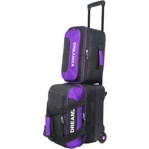 Single Bowling Ball Bag with Wheels, Deluxe Rolling Bowling Bags 1 Ball and Shoes Pocket w/Molded BallCup, Bonus Storage Bag, 40 Retractable Handle - Large 1 Ball Bowling Bags with Wheels (Purple)