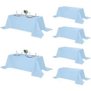Fokitut 6 Pack Rectangle Tablecloth, 90x132 Inch, Stain Resistant and Wrinkle Polyester Table Cloth, Fabric Table Cover for Kitchen Dining, Wedding, Party, Holiday Dinner-Blue Mist