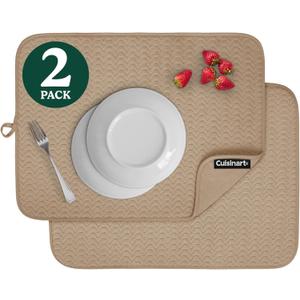 Cuisinart Dish Drying Mat for Kitchen Counter - 2-Pack XL 18x24 Ultra Absorbent Microfiber Dish Mat - Fast Drying, Machine Washable, Foldable Countertop Pad - Safe for Granite & Quartz
