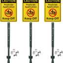 Beeveer 3 Pack 10 x 7 Inch Caution Pesticide Application Keep off Lawn Signs Caution Reflective Yard and Stake Kit Rustproof Metal Aluminum Surface Keep off Sign for Lawn Grass Warning