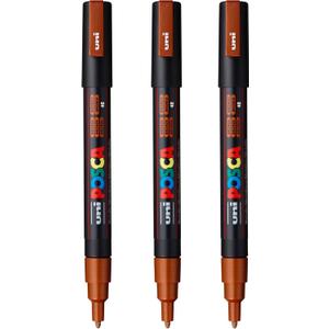 posca PC-3M Water-Based Paint Markers, Reversible Fine Tip (0.9-1.3mm), Bronze, 3 Count