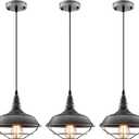 Black and Silver Pendant Light fixtures 10.5 inches 3 Packs, Matte Pendant Lights Kitchen Island, Industrial Pendant Light, Vintage Farmhouse Pendant Lights for Dinning Room Entryway Barn