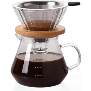 Super-Duper glass coffee 600ml glass coffee maker Made of high borosilicate glass Stainless steel filter pour over coffee carafe coffee maker non electric