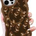 OOK Case for iPhone 14 Pro Max Case Compatible with MagSafe, Cute Bows Print Curly Wave Frame Design Frosted Shockproof for Women Girls Magnetic Phone Cover - Brown