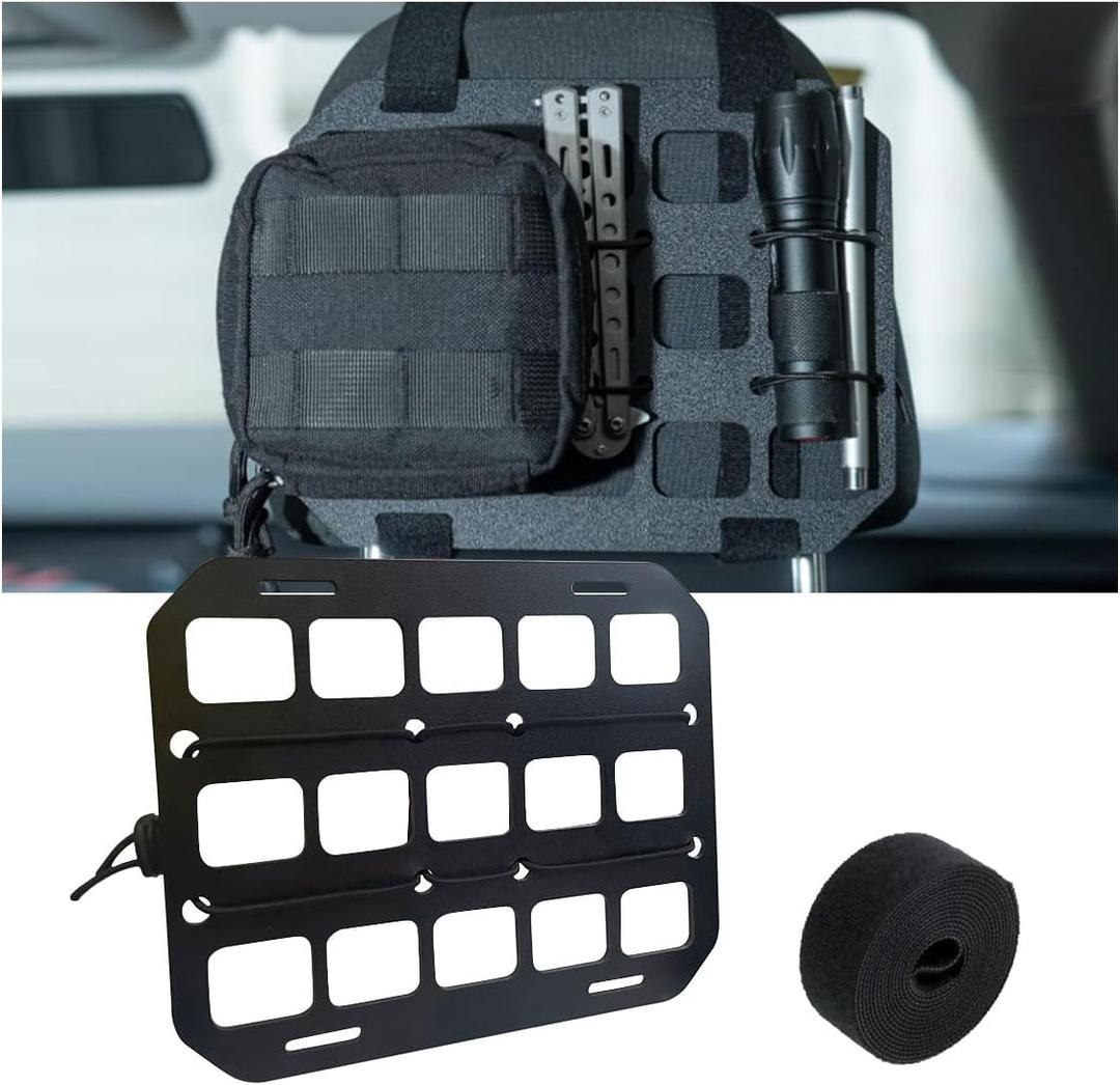 Car Headrest Organizer Rigid MOLLE Panel, Tactical Gear Seat Back Organizer, EDC Pouch Tool Gadget Holder, Backpack Insert Panel for Truck Equipment Mount Plate Modular Storage Shelf (Headrest Panel)
