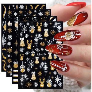 2 x 8 Sheets Glitter Christmas Nail Art Stickers Decals Self-Adhesive Holiday Gold Snowman Snowflake Winter Nail Supplies Nail Art Design Decoration Accessories
