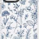for iPhone 12 Case, Vintage Botanical Pattern with Blue Flowers, Military-Grade Drop Protection, Floral Soft Slim TPU Protective Cover with Camera Protection for Women & Girls