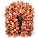 Artificial Fake Fall Hanging Flowers Plants Basket for Outdoor Autumn Decoration, Faux Silk Morning Glory Long Vines Realistic UV Resistant for Outside Home Porch Garden (Fall Orange+Light Orange)