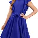 storeofbaby Girls Casual Ruffle Dress Elegant A-Line Flowy Dresses with Belt 5-14 Years (8-9 Years)