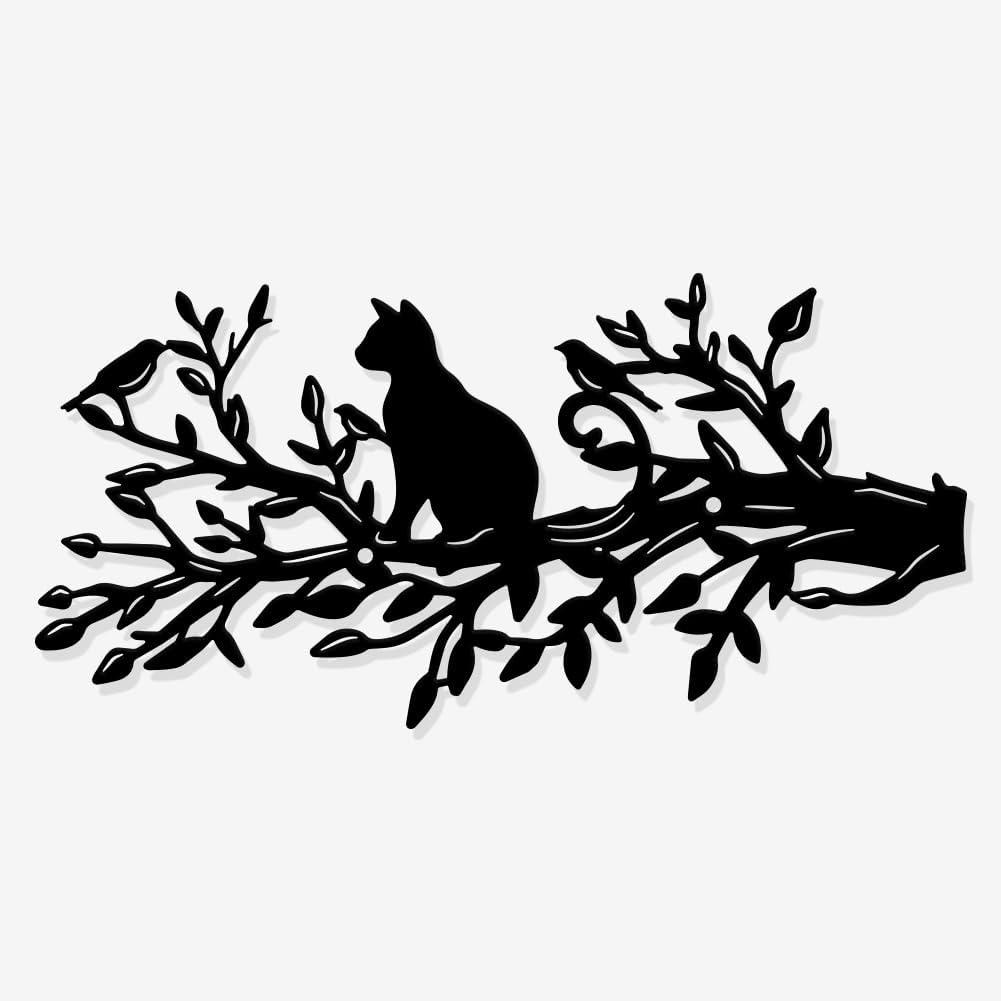 NBEADS Cat and Tree Metal Wall Art Decor, 5.8x11.8 Inch Black Wall Hanging Decor Silhouette Wall Art for Home Bedroom Living Room Bathroom Kitchen Office Garden Hotel Wall Decoration