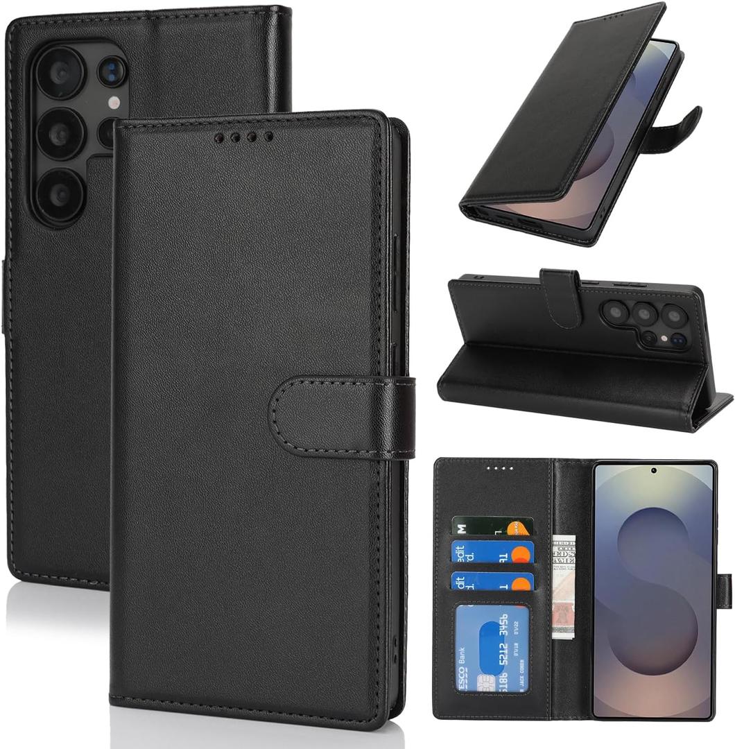 for Samsung Galaxy S25 Ultra Case Wallet with Card Holder,Galaxy S25 Ultra Wallet Case for Men Women,PU Leather Magnetic Clasp Stand Flip Phone Case Cover-Black