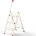 ASPERALD 3 Step Ladder with handrails,Foldable Step Stool with Anti-Slip Wide Pedals for Home Kitchen Closet,3 Step Ladder Folding Step Stool Long Handle White