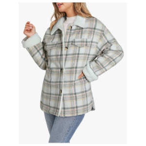 Dokotoo Winter Coats for Women Button Down Plaid Flannel Shirts Warm Sherpa Fleece Jacket size S