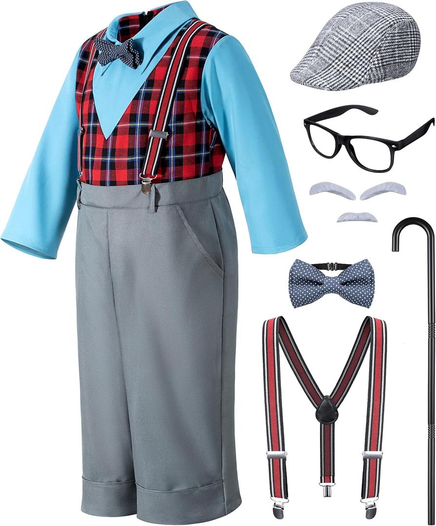 Old Man Costume Set - Kids 100 Days of School Old Mand Grandpa Costume for Boys' Pretend Play with Accessories Set (10-11 Years)