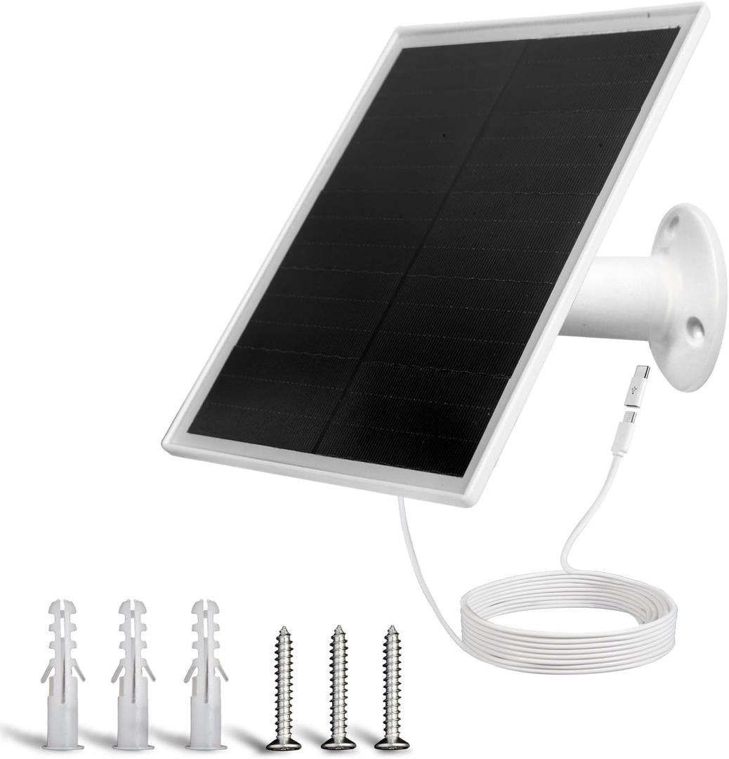 6W Solar Panel Charger, Solar Panel with Micro USB & USB-C Port for DC 5V Outdoor Rechargeable Battery Camera, IP66 Waterproof, 360 Adjustable Security Mount, 1PC