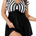SCOMCHIC Women's Plus Size Two Piece Swimsuit Bathing Suits Tummy Control Swim Dress Ruffle Sleeve Tankini Swimsuits for Women