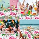 Hawaiian Flamingo Table Cloths, 3 Pack Disposable Plastic Rectangular Jungle Leaf Table Cover, Tropical Aloha Luau Theme Decorations for Summer Beach Pool Kids Birthday Cocktail Party Supplies