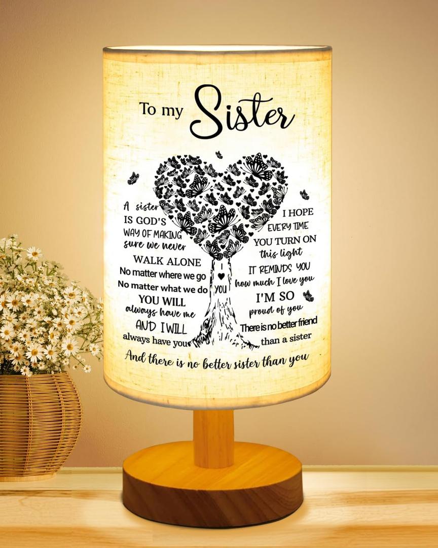 Sisters Gifts from Sister, to Sister Fabric Table Lamp, Sister Valentines Day Birthday Gifts for Sister, Bedside Table Lamp Gifts for Sisters from Sisters Adult