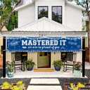 Blue & White Master's Graduation Banner Decoration: Mastered It Yard Banner We Are So Proud of You Backdrop - Large Navy Yard Sign Decor for Master Degree Graduate Party Supplies