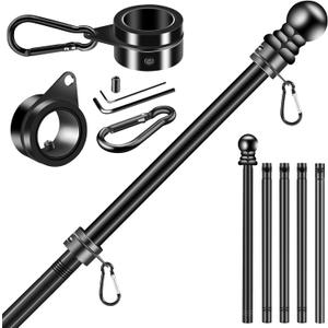 BONWIN Black Flag Pole Kit for Outside House Porch, 6 FT Thickened Stainless Steel Wall Mount Flag Pole for 3x5'/4x6' American Flag, 1" Anti-Wrap Spinning Flagpole Rings (6 FT - No Bracket - Black)