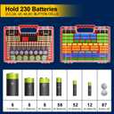 Battery Organizer Storage Holder Box Case with Tester, Stores & Protects Up to 260 Batteries, Double-Sided, Clear Locking Lid, Secure Latches & Portable Carrying Handle - Red (Batteries Not Included)