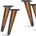 4 Pcs Retro Style Slant Wood Furniture Legs - Sofa, Bench, and Table Legs with Metal Footing (8" H Dark Bronze Footing)