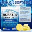 Omega 3 Fish Oil 4200mg per Serving (3 Softgels) - 2290mg Total Omega 3 (1200mg EPA & 900mg DHA) - 240 Softgels, 80-Day Supply - Wild Caught Burpless Lemon Flavor Dietary Supplement, Exp 05/17/2029