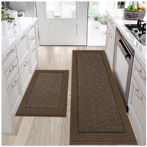 BEQHAUSE Kitchen Rugs and Mats Set of 2 Non-Slip Kitchen Mats for Floor, Absorbent and Stain Resistant Kitchen Runner, Machine Washable Rugs for Kitchen, Laundry & Sink, 24"x36"+24"x60", Brown