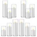 Homjoy 24 PCS White Pillar Candles with Glass Candle Holders Clear Hurricane Candle Holders Glass Cylinder Vases for Centerpieces Wedding Party, Event, Home Office (12 Candles+12 Candle Hoders)