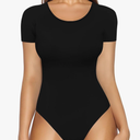 MANGOPOP Round Neck Short Sleeve Long Sleeve Bodysuits for Women Basic Body Suit Shirts Tops L