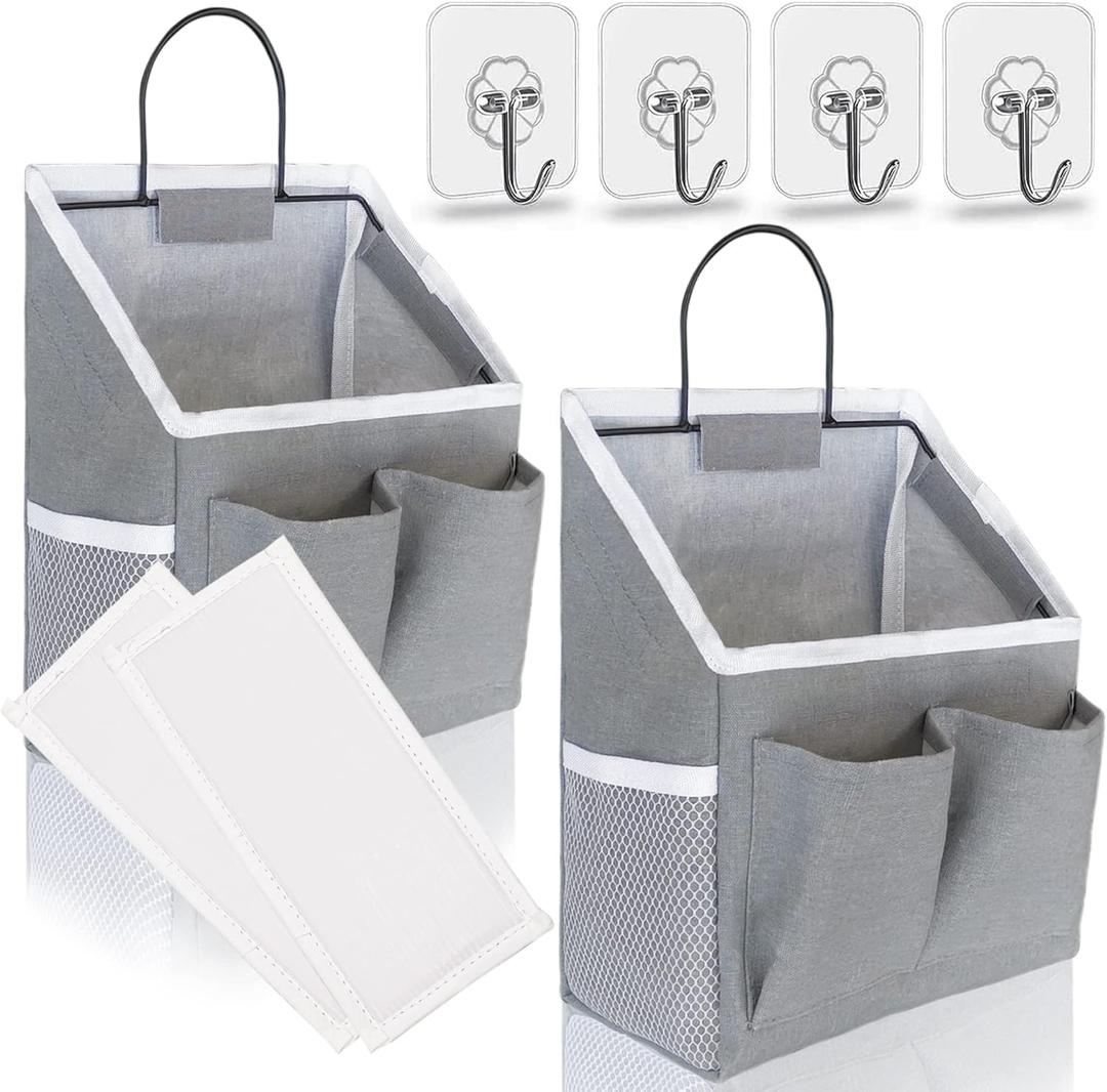 2 Pcs Small Wall Hanging Baskets for Organizing, Wall Hanging Storage Bag as Over the Door Organizer, Wall File Organizer, Rv Storage and Organization. For Bedroom, Office, Camper (Gray)
