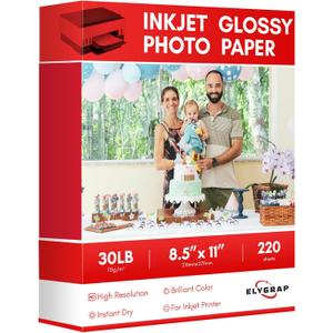 220 Sheets Glossy Thin Inkjet Printer Paper 115gsm 30Lb 8.5x11 Inches for DIY Chip Bag and Print Brochure Flyer,Compatible Inkje Printer and Dye ink Elygrap
