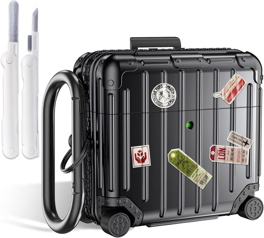 KOREDA Compatible with AirPods 4 Case Cover, Funny Suitcase Design Case for Airpods 4th Generation 2024, Cute Fashion Protective Hard Case with Cleaner Kit & Keychain (Black)