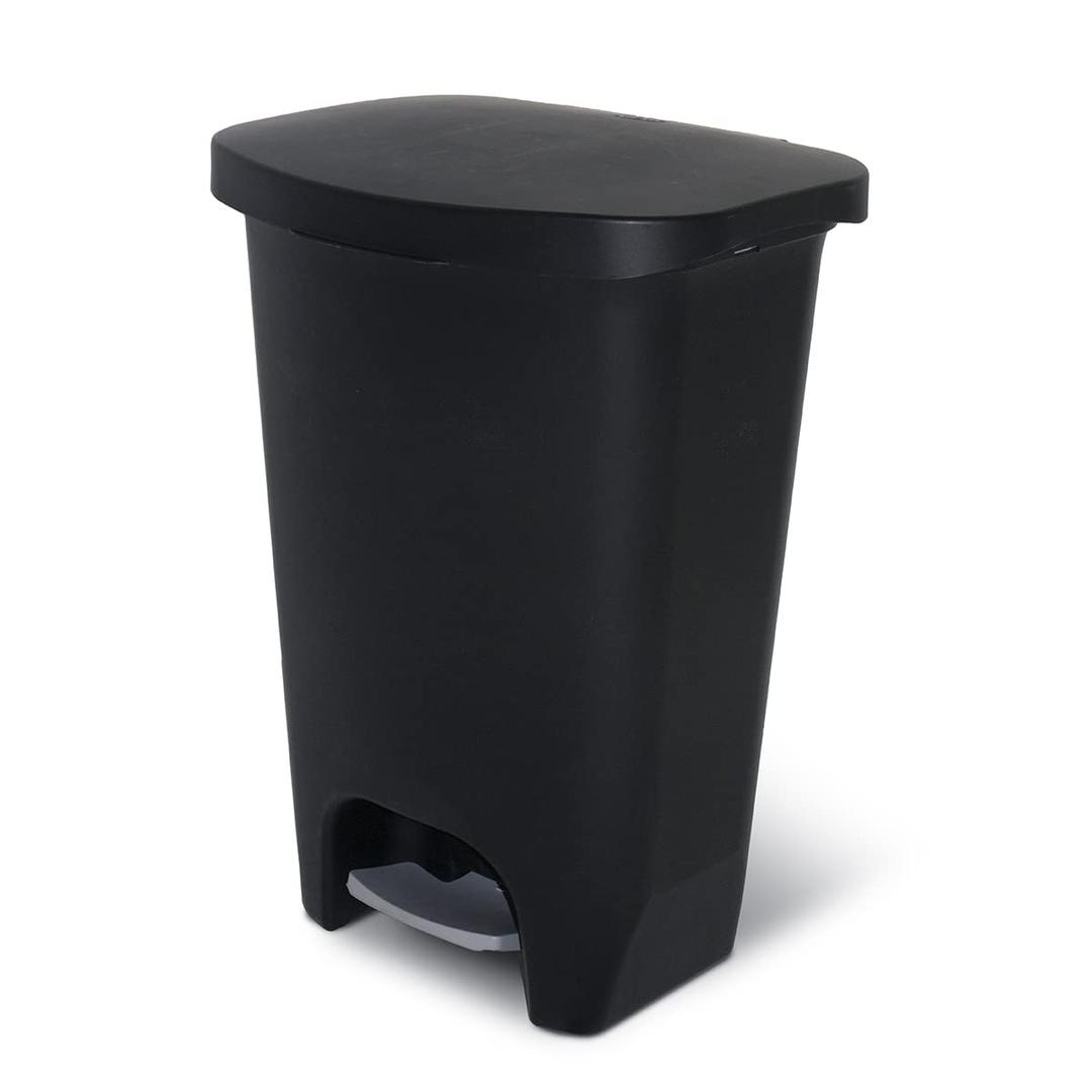 Glad 13 Gallon Trash Can | Plastic Kitchen Waste Bin with Odor Protection of Lid | Hands Free with Step On Foot Pedal and Garbage Bag Rings, Black (13 Gallon, Black)