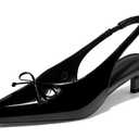 Coutgo Womens Slingback Kitten Low Heels Dress Shoes Closed Pointed Toe Bow Tie Slip on Office Work Pumps, Black, Size 7.5