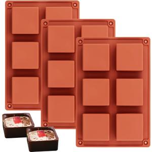 Ocmoiy 3Pcs Silicone Brownie Pan 2" x 2" x 1" Square Chocolate Baking Molds for Brownie Bites, Muffins, Fudges, Truffles, Keto Fat Bombs
