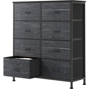 Sweetcrispy 8 Drawer Fabric Dresser for Bedroom, Tall Dresser, Black Wood, 11.8"D x 30.9"W x 36.4"H